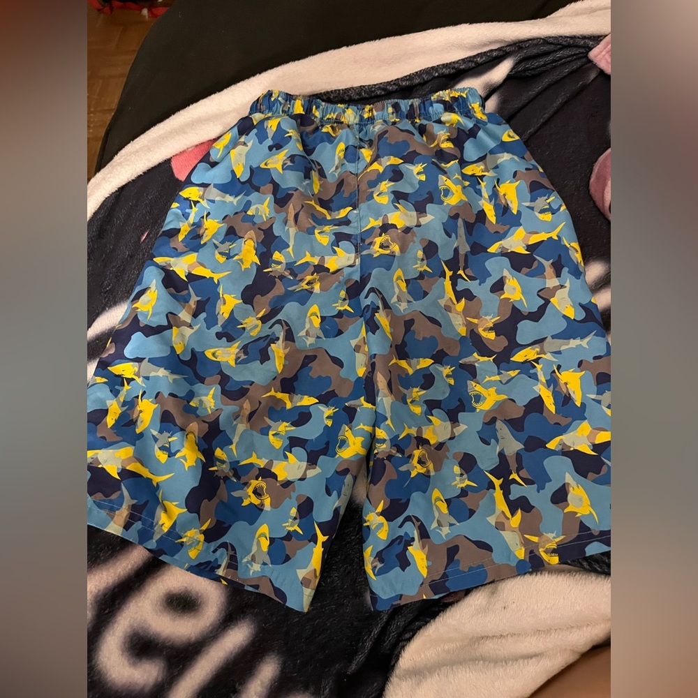 Blue and Yellow Swim Trunks with Elastic Waistband - Picture 2 of 3